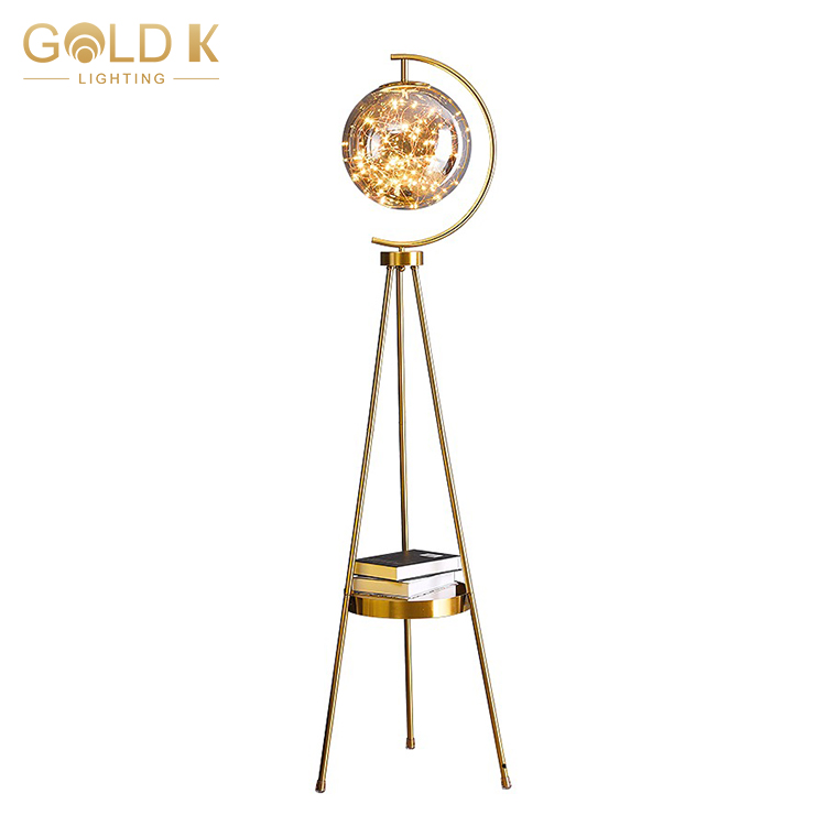 Led Metal Amber Glass Ball Style Gold Modern Iron Nordic Floor Lamp