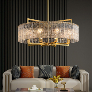 Gold Round Frosted Glass / Crystal Pendant Lamp