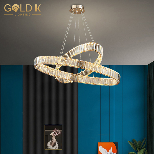 France Gold 2 Ring LED Crystal Chandelier Fixture