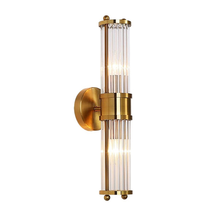 Gold Long Cylindrical Crystal Wall Lamp