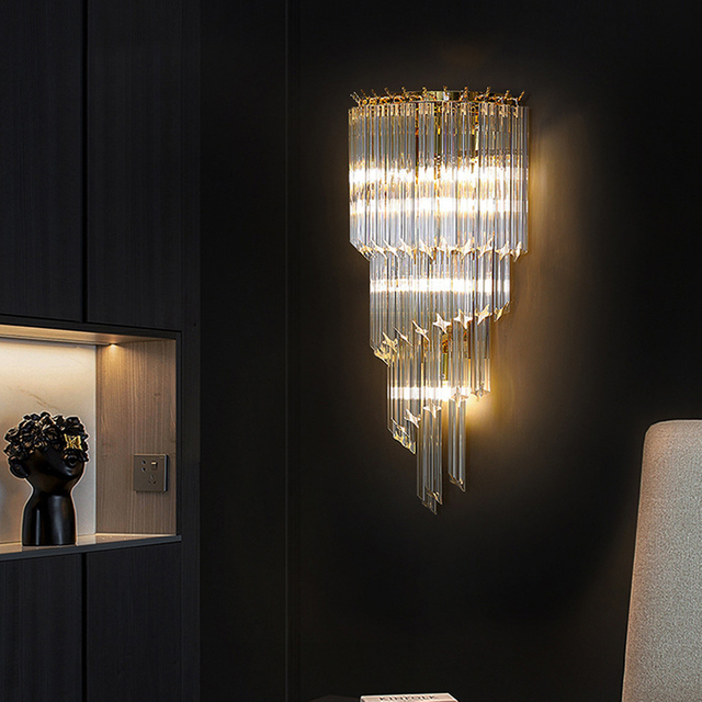 Four Layers of Golden Crystal Wall Lamps