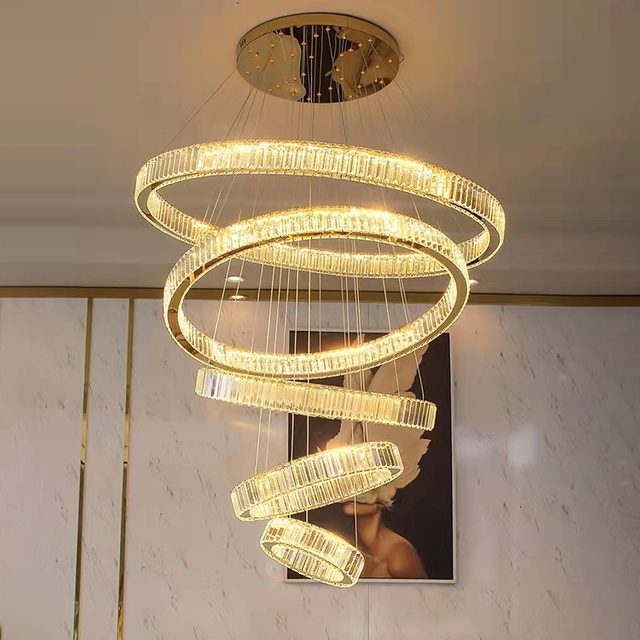 Gold Led Ring Crystal Pendant Lamp