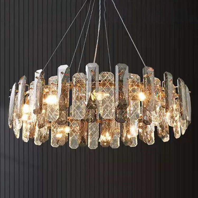 French Gold Round Type Block Crystal Chandelier