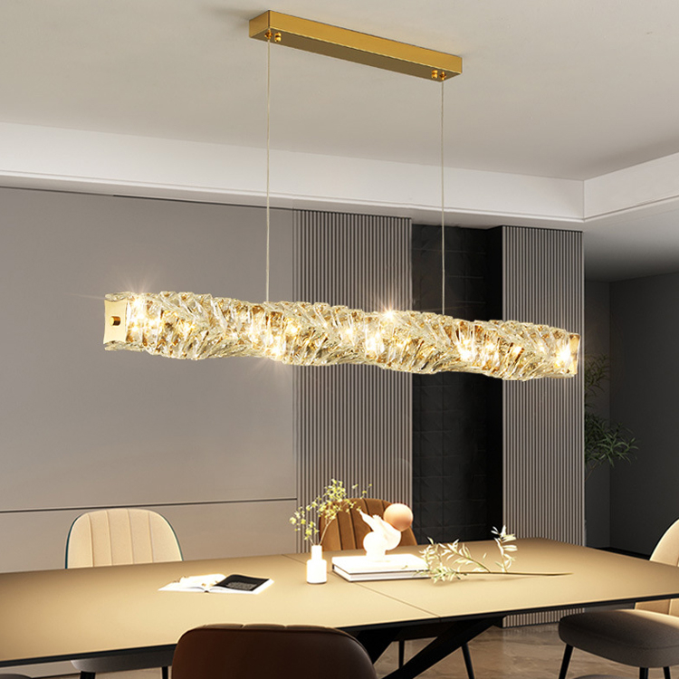 French Gold Strip Type Crystal Pendant Lamps