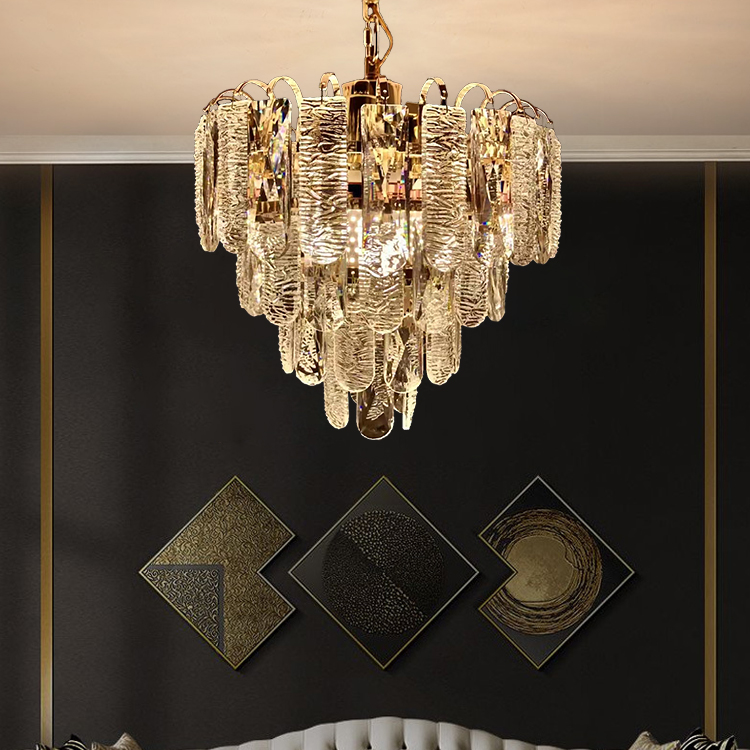 French Gold Small Size Luxury Led Crystal Pendant Lamp