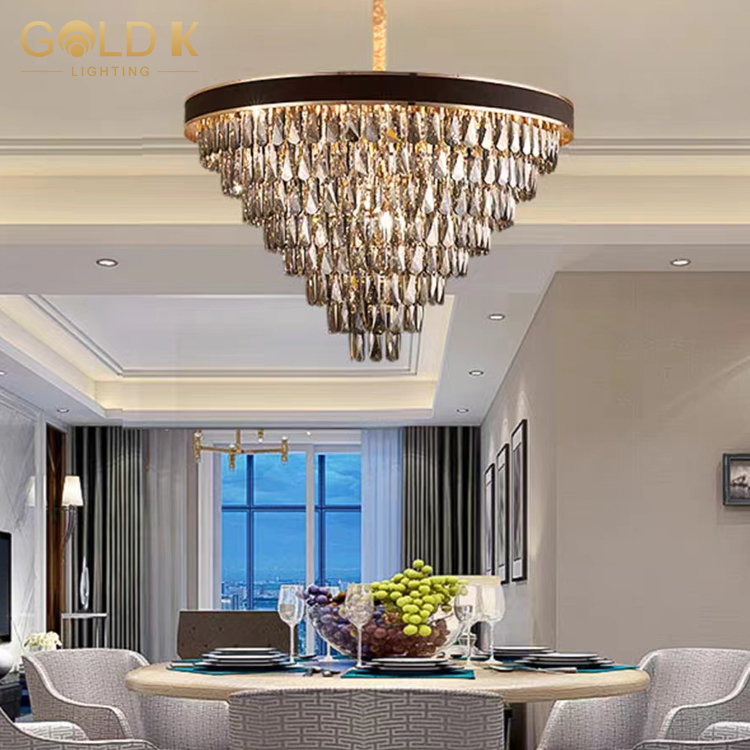 Modern Smoky Crystal Chandelier Living Room Ceiling Light 3-6 Layers Light Chandelier