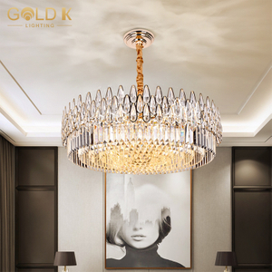 Modern Hotel Gold LED Luxury Round Crystal Commercial Led Pendant Lighting