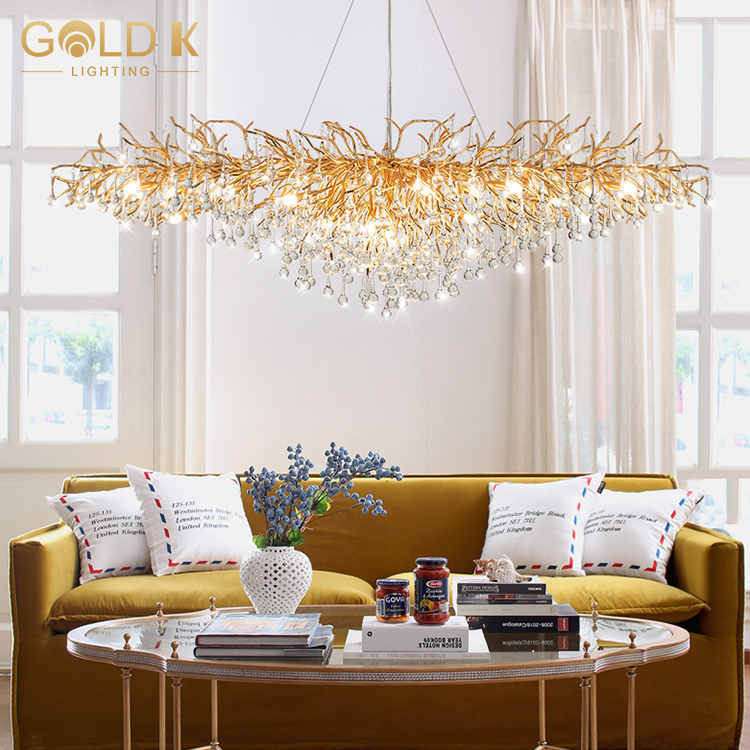 2023 Designer Metal Nordic Vintage Decorative Gold Glass Branch Chandelier