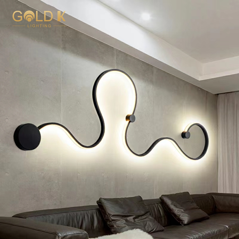 Background Wall Long Curved Black Modern Long LED Wall Sconces
