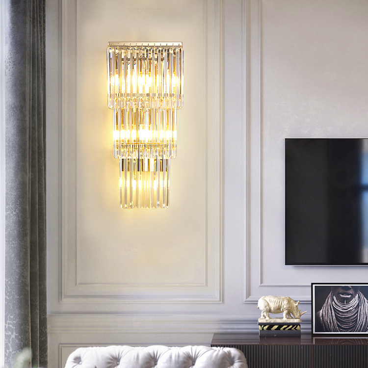 Three Layers of Golden Crystal Wall Lamps