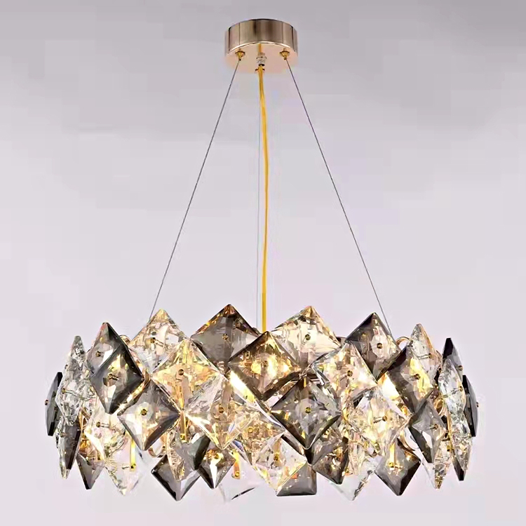 French Gold Crystal Cube Metal Chandelier